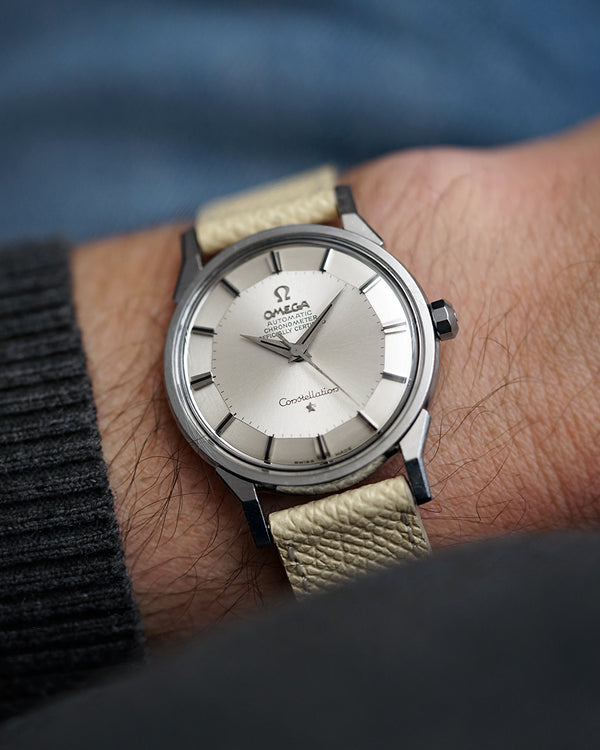 1966 Omega sleek Constellation Date Model 168.005 Automatic Chronometer with Dog Leg Lugs  in Stainless Steel