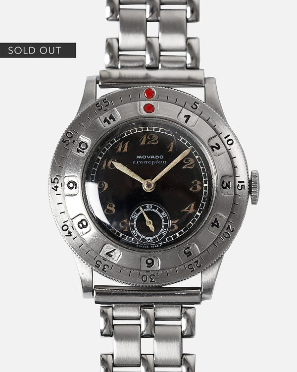 VERY RARE* 1930s Movado Cronoplan | Black Glossy Breguet Dial