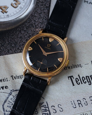 *RARE* 1954 Omega Black Honeycomb Dial | Possibly Unique Piece | Ref. OT 14331 | 18Kt Pink Gold | No-Lume | De Luxe, With Hand‑Riveted Gold Markers