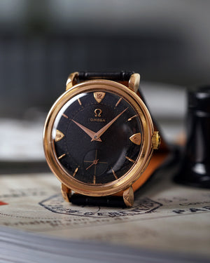 *RARE* 1954 Omega Black Honeycomb Dial | Possibly Unique Piece | Ref. OT 14331 | 18Kt Pink Gold | No-Lume | De Luxe, With Hand‑Riveted Gold Markers