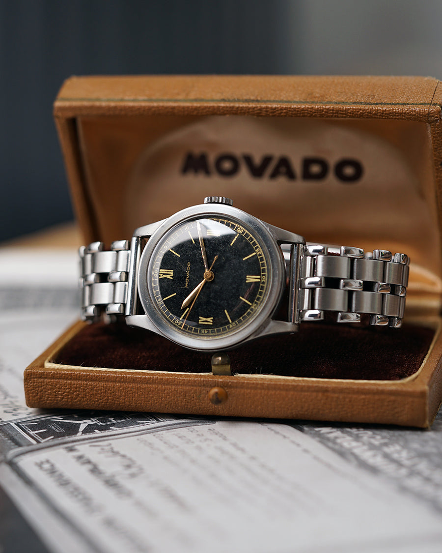 1930s Movado Black Gilt Dial | Wide Flat Bezel  | Ref. 12726  | Cal.75