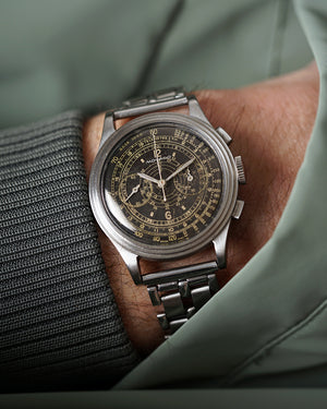 *VERY RARE* 1938 Movado Chronograph | Multi-Scale Gilt Galvanic Black Dial | Ref. 19005  Cal. M90  | Stepped Case