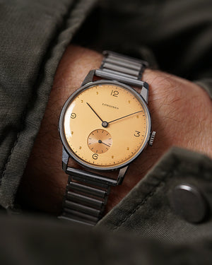 NOS* 1944 Longines Peach-Salmon Dial | Faceted Lugs | Ref.4730 | Cal. 23M | Gay Frères Bamboo Bracelet | Extract From Archives and Box