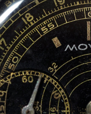 *VERY RARE* 1938 Movado Chronograph | Multi-Scale Gilt Galvanic Black Dial | Ref. 19005  Cal. M90  | Stepped Case