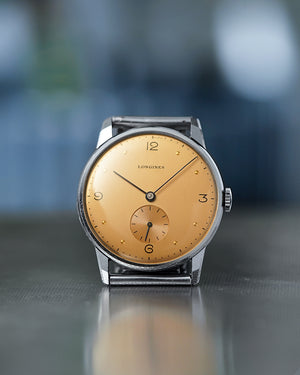 NOS* 1944 Longines Peach-Salmon Dial | Faceted Lugs | Ref.4730 | Cal. 23M | Gay Frères Bamboo Bracelet | Extract From Archives and Box