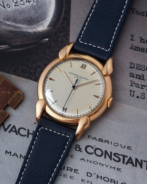 *RARE* 1940s Vacheron Constantin Cornes de Vache | Jumbo 37.5mm | 18Kr Pink Gold | Hard Enamel Dial