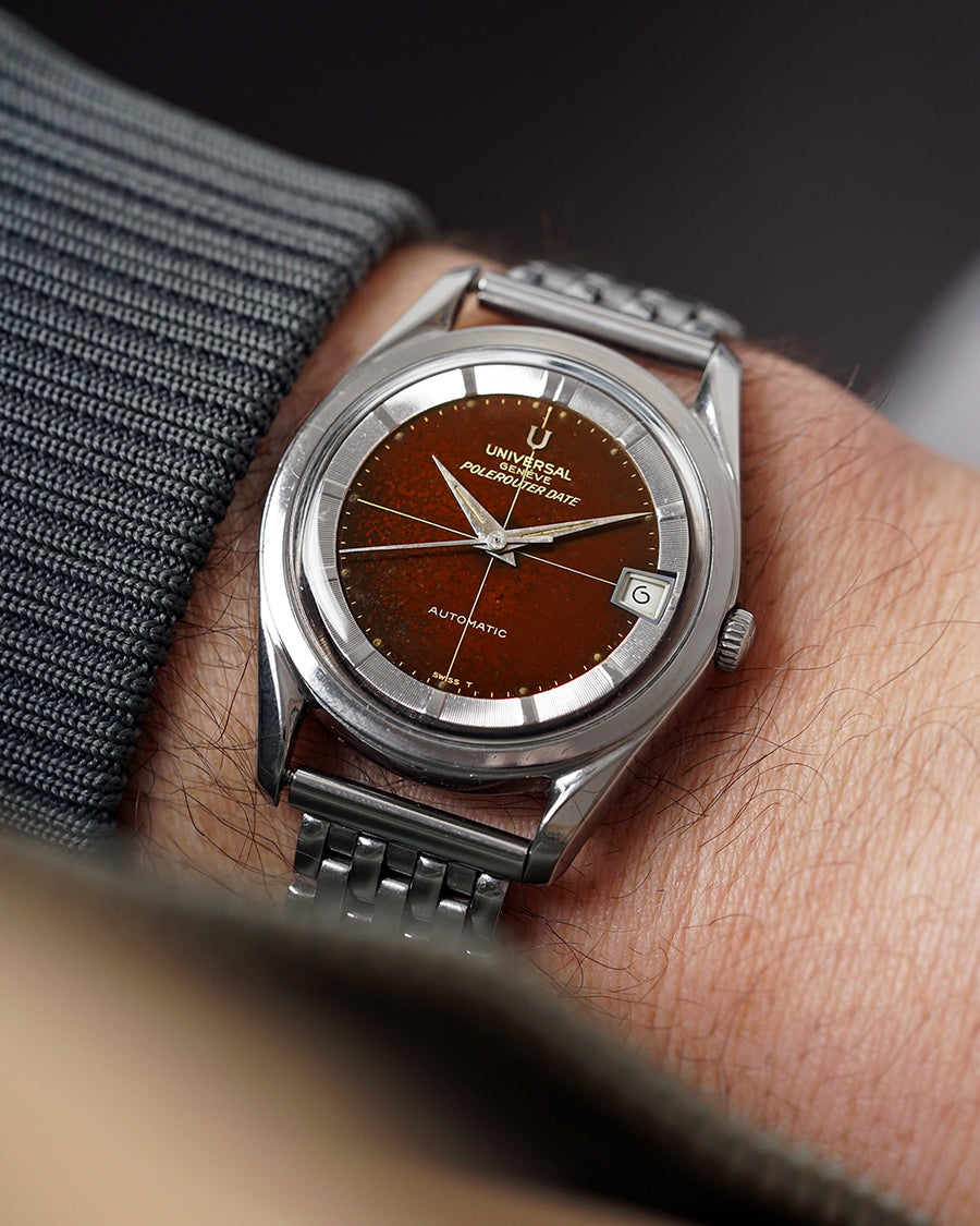 1964 Tropical Universal Genève Polerouter Date |  Gilt Glossy Caramel Black Dial |Microtor | Ref.204607-1