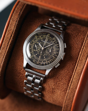 *VERY RARE* 1938 Movado Chronograph | Multi-Scale Gilt Galvanic Black Dial | Ref. 19005  Cal. M90  | Stepped Case
