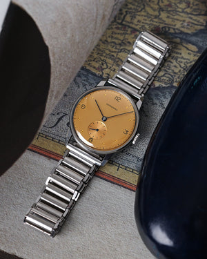 NOS* 1944 Longines Peach-Salmon Dial | Faceted Lugs | Ref.4730 | Cal. 23M | Gay Frères Bamboo Bracelet | Extract From Archives and Box
