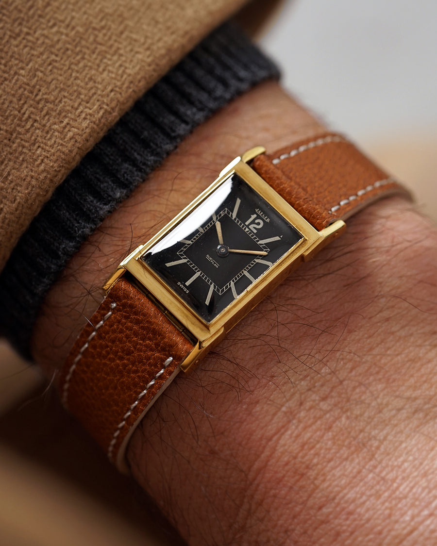 1930s Jaeger  DUO-PLAN  | Edmond Jaeger Case Made in Paris | Black Glossy Dial | With Its Original Buckle