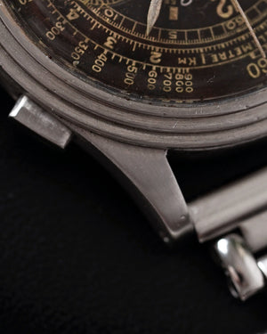 *VERY RARE* 1938 Movado Chronograph | Multi-Scale Gilt Galvanic Black Dial | Ref. 19005  Cal. M90  | Stepped Case