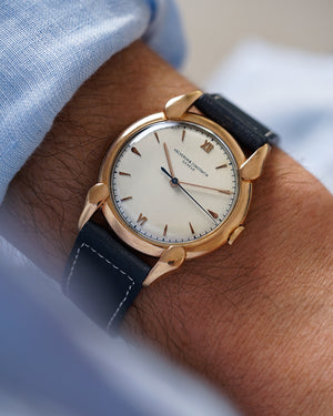 *RARE* 1940s Vacheron Constantin Cornes de Vache | Jumbo 37.5mm | 18Kr Pink Gold | Hard Enamel Dial