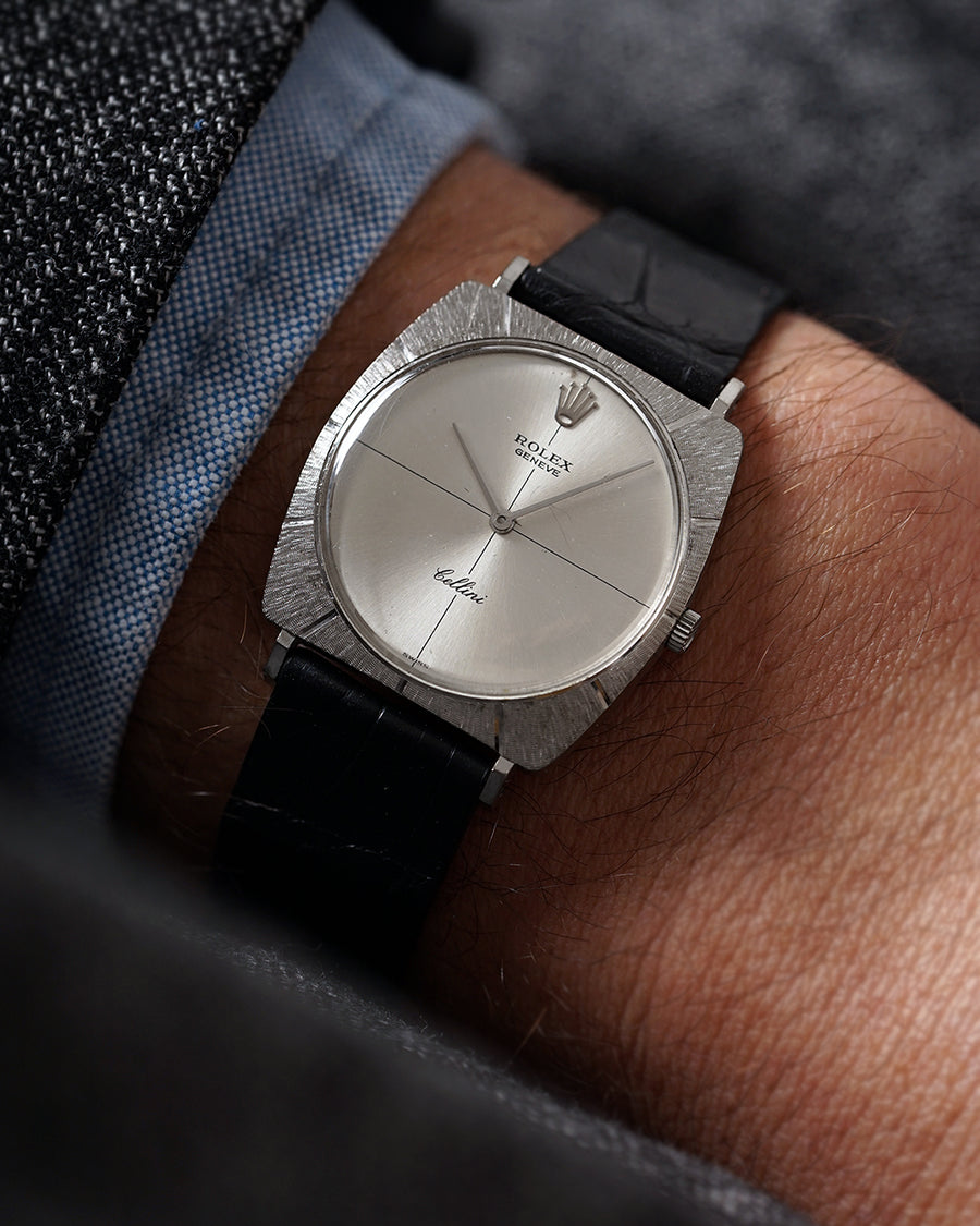 1969 Rolex Cellini Bark Finish | Ref. 3714 | 18Kt White Gold | Complete Full Set: Box, Rolex Guarantee, Buckle, Original sale Receipt