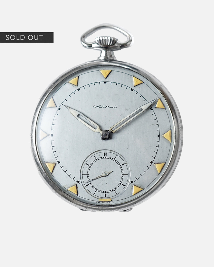 *RARE* 1920s Movado Art Deco Pocket Watch | Silver Vertical Brushed Dial | Raised 3D Markers |  No Lume Dial | Caliber 800M