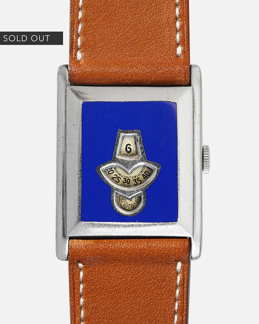 1930s Jump Hour Anonymous - Bright Blue Lacquer Inlay | Large  25.5mm x 34mm  | For 21mm Straps