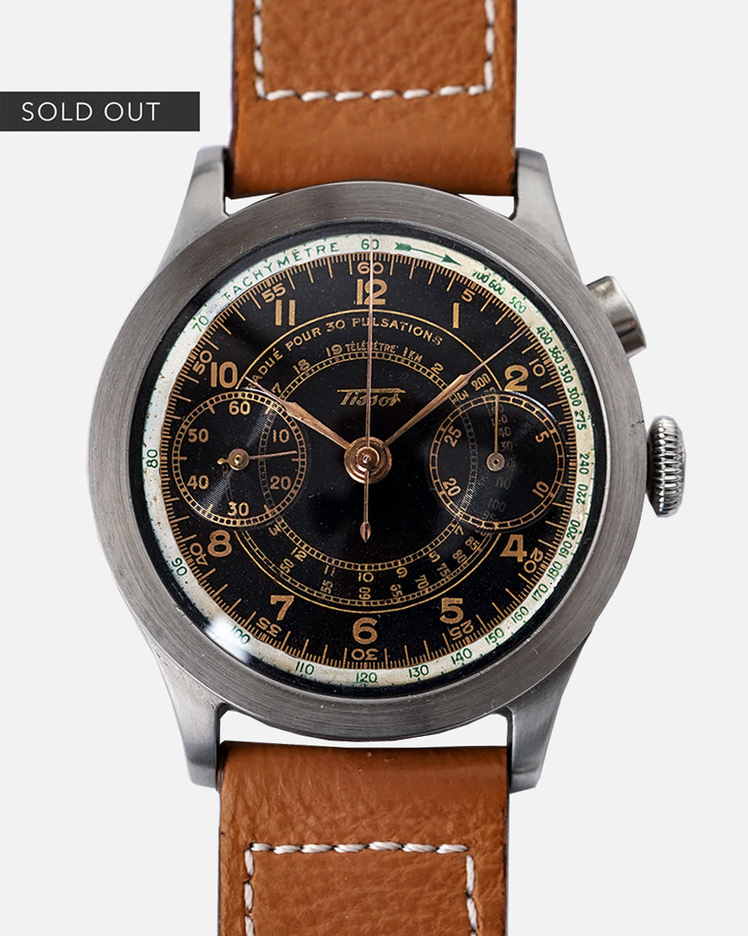 1937 Tissot Chronograph 15TL / 33.3 | Glossy Gilt Pulsations + Multi-Scale + Outer Enameled Tachymeter | Wide Flat Bezel | 38mm