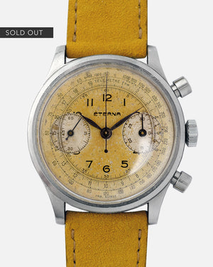 1940s Eterna “Tropical Lemon Dial” Chronograph | Waterproof-Impermeable | Valjoux 22 | Oversized 37.5mm
