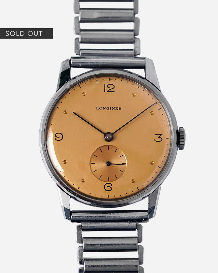 NOS* 1944 Longines Peach-Salmon Dial | Faceted Lugs | Ref.4730 | Cal. 23M | Gay Frères Bamboo Bracelet | Extract From Archives and Box
