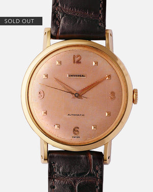 *NEAR MINT* 1950s Universal Geneve - Clous de Paris Dial | Oversized 36mm | 18Kt Rose Gold on Pink Dial