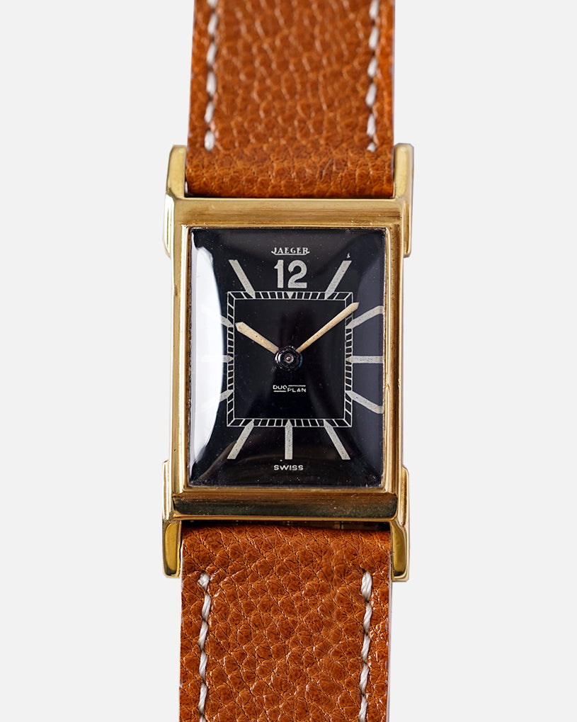 1930s Jaeger  DUO-PLAN  | Edmond Jaeger Case Made in Paris | Black Glossy Dial | With Its Original Buckle