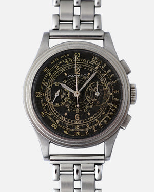 *VERY RARE* 1938 Movado Chronograph | Multi-Scale Gilt Galvanic Black Dial | Ref. 19005  Cal. M90  | Stepped Case
