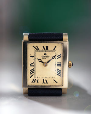 *MINT*1960s Universal Genève 'Tank Style' | Breguet Hands | Ref.60602 | 14Kt Gold | With Box, Original Strap and Signed Buckle.