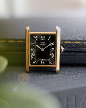 1970s Must de Cartier Tank | Mécanique | Onyx Lacquer Dial | 18k Vermeil