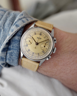 1940s Tissot Chronograph 15TL / 33.3 | Pulsations Dial | Two-Tone Dial | Rare Faceted Lugs | Unique Roman and Arabic Numbers