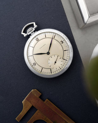 1943 Longines Pocket Watch Ref. 3450 Sector Dial Stepped Case