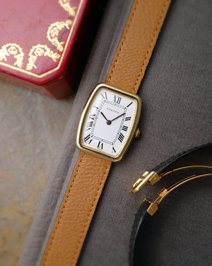 1970s Cartier Incurvée | Faberge Mark 1 Dial - Early Production | Paris Dial | Mécanique | 18kr Yellow Gold | With Box and Two New Straps