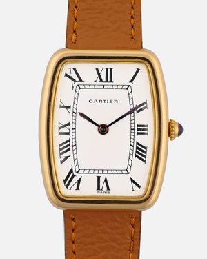 1970s Cartier Incurvée | Faberge Mark 1 Dial - Early Production | Paris Dial | Mécanique | 18kr Yellow Gold | With Box and Two New Straps