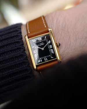 1970s Must de Cartier Tank | Mécanique | Onyx Lacquer Dial | 18k Vermeil