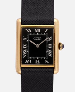 1970s Must de Cartier Tank | Mécanique | Onyx Lacquer Dial | 18k Vermeil