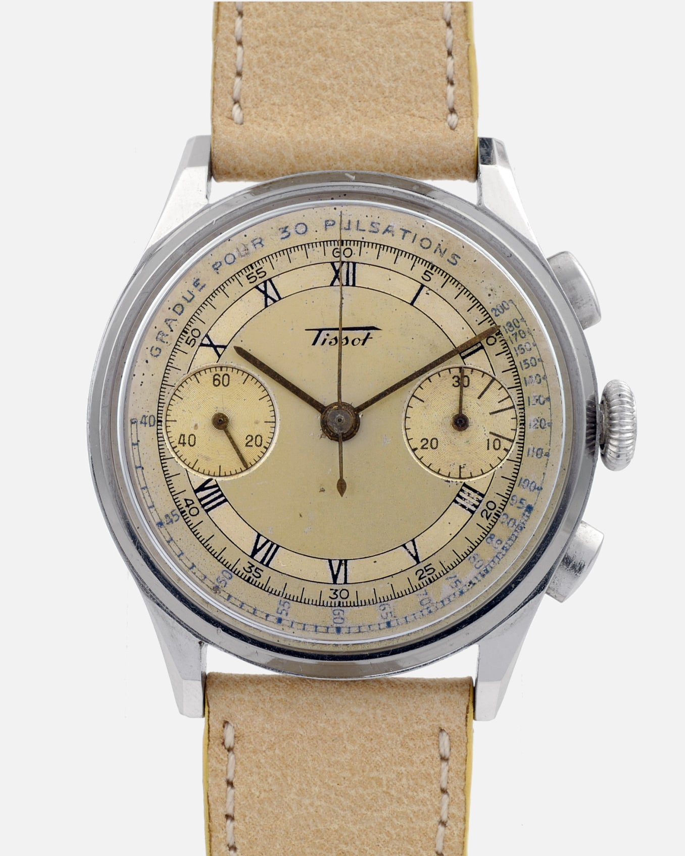 1940s Tissot Chronograph 15TL / 33.3 | Pulsations Dial | Two-Tone Dial | Rare Faceted Lugs | Unique Roman and Arabic Numbers