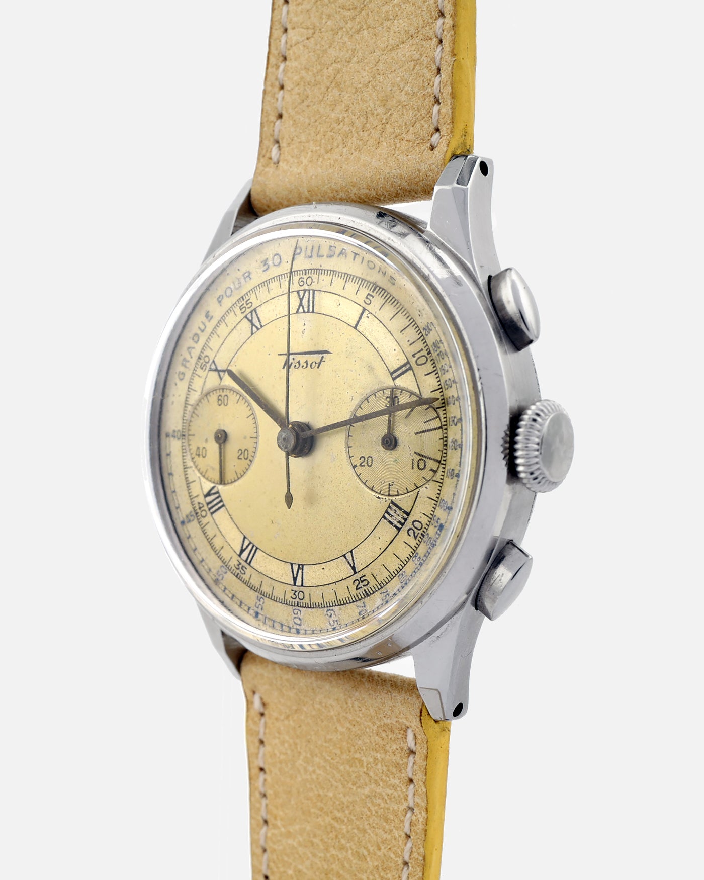 1940s Tissot Chronograph 15TL / 33.3 | Pulsations Dial | Two-Tone Dial | Rare Faceted Lugs | Unique Roman and Arabic Numbers