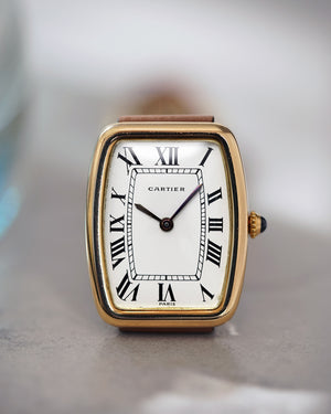 1970s Cartier Incurvée | Faberge Mark 1 Dial - Early Production | Paris Dial | Mécanique | 18kr Yellow Gold | With Box and Two New Straps